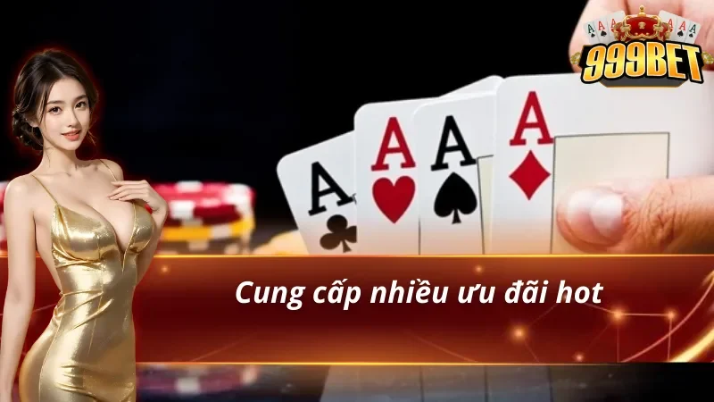 Bốn lá Át và chip trong banner ưu đãi game bài 999BET