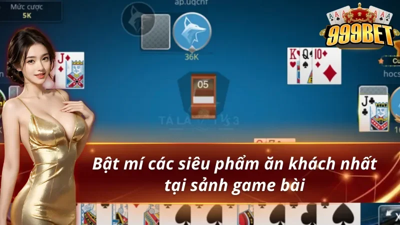 Bàn bài trực tuyến nền xanh với các lá bài và vị trí người chơi trong banner 999BET
