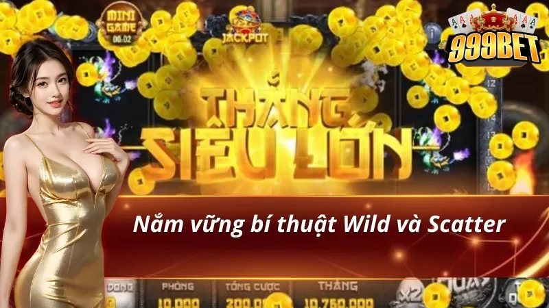Hiệu ứng đồng xu và dòng chữ Thắng Siêu Lớn trong banner Wild và Scatter 999BET